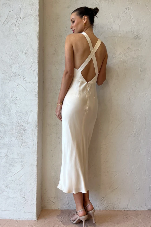 Camille Lace Cross Back Midi – Runway Rentals