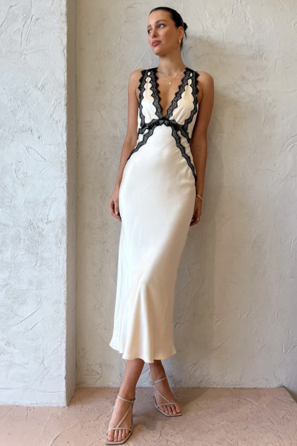 camille lace cross back mini dress - cream/black Camille Lace Cross Back Mini Dress