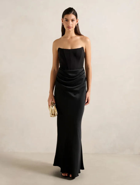 Isra Drape Strapless Maxi Black - Runway Rentals