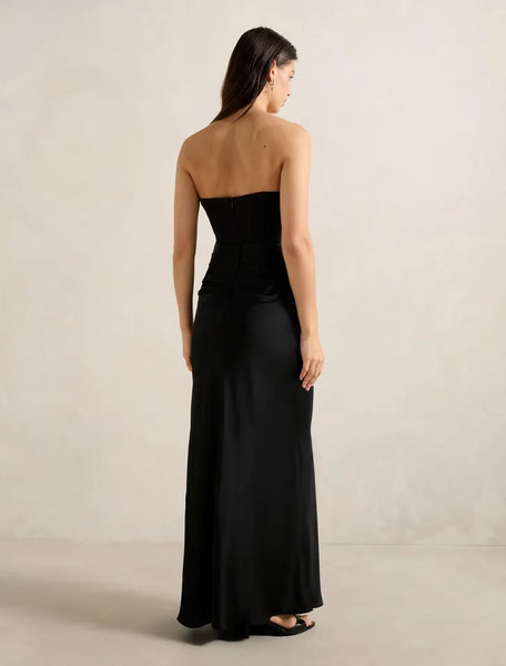 Isra Drape Strapless Maxi Black - Runway Rentals