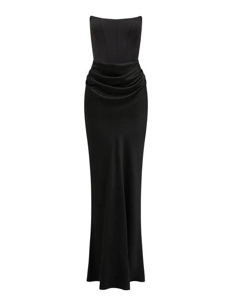 Isra Drape Strapless Maxi Black - Runway Rentals