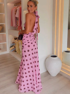 Polka Dot Ruched Halter Dress
