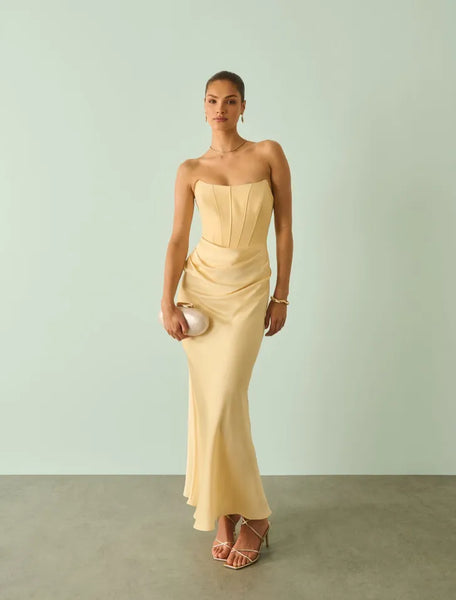 Isra Drape Strapless Maxi Yellow - Runway Rentals