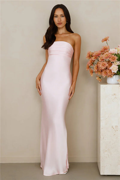 Seraphina Strapless Satin Maxi Dress Pink - Runway Rentals