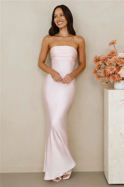 Seraphina Strapless Satin Maxi Dress Pink - Runway Rentals